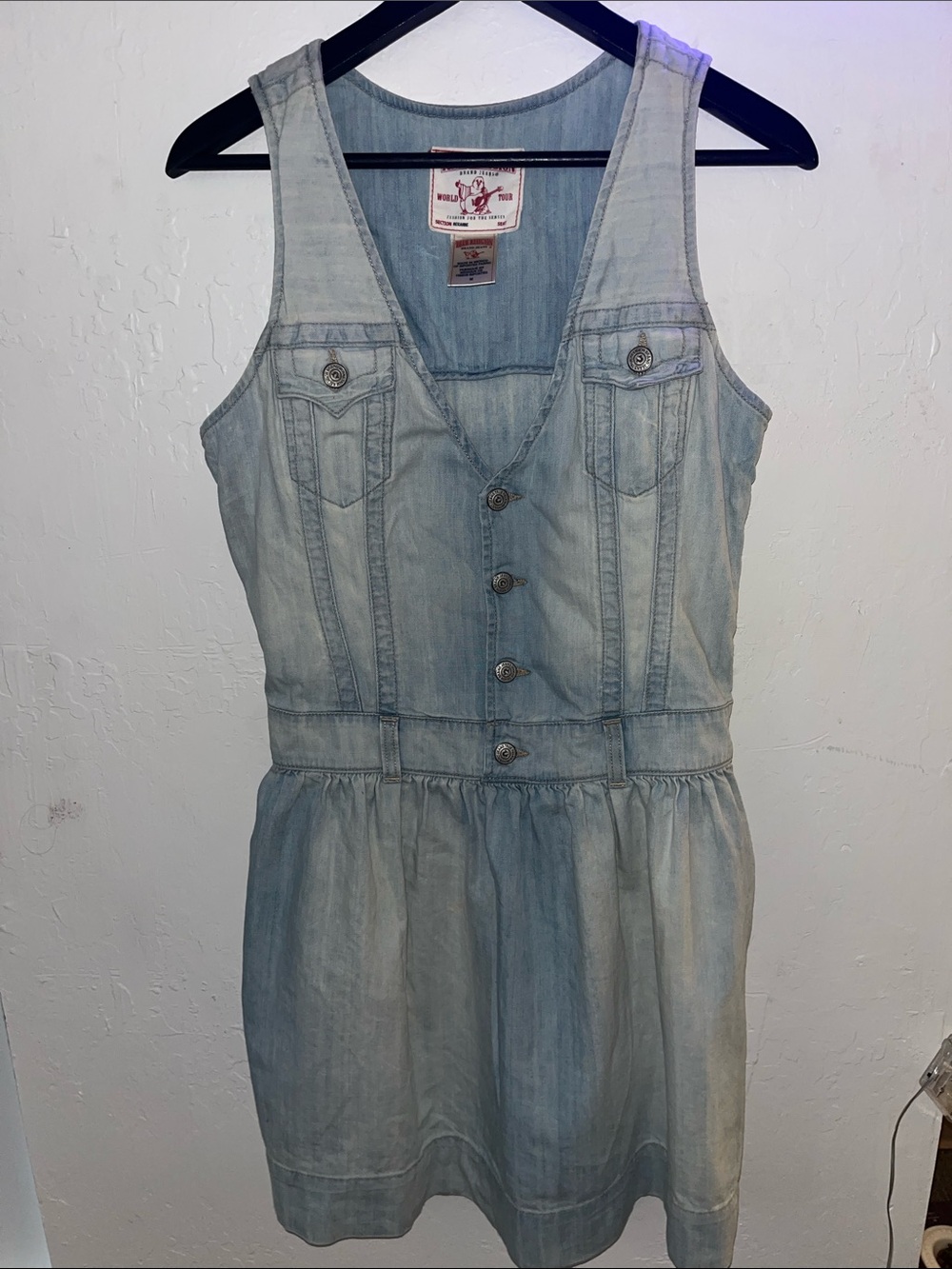Light Wash Denim Button-True Religion Dress ptp 0-17,18
